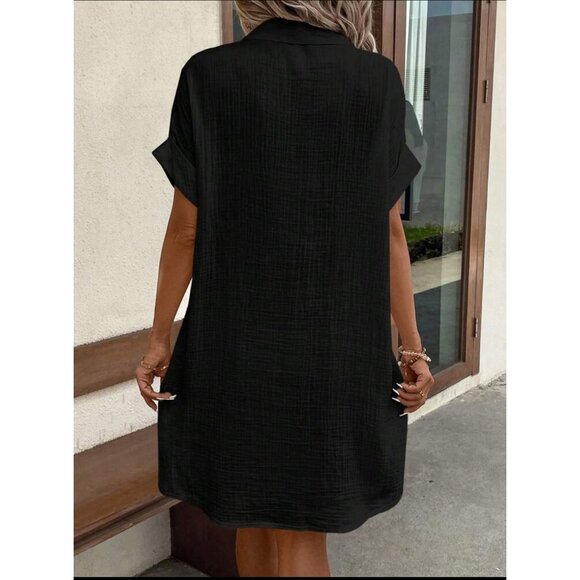 100% cotton textured button down shirt dress boho white - Picture 6 of 6